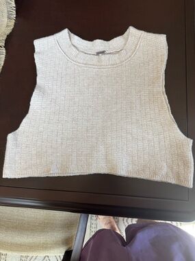 Free People Cropped Textured Knit Tank Sweater in cream, boho minimalist.